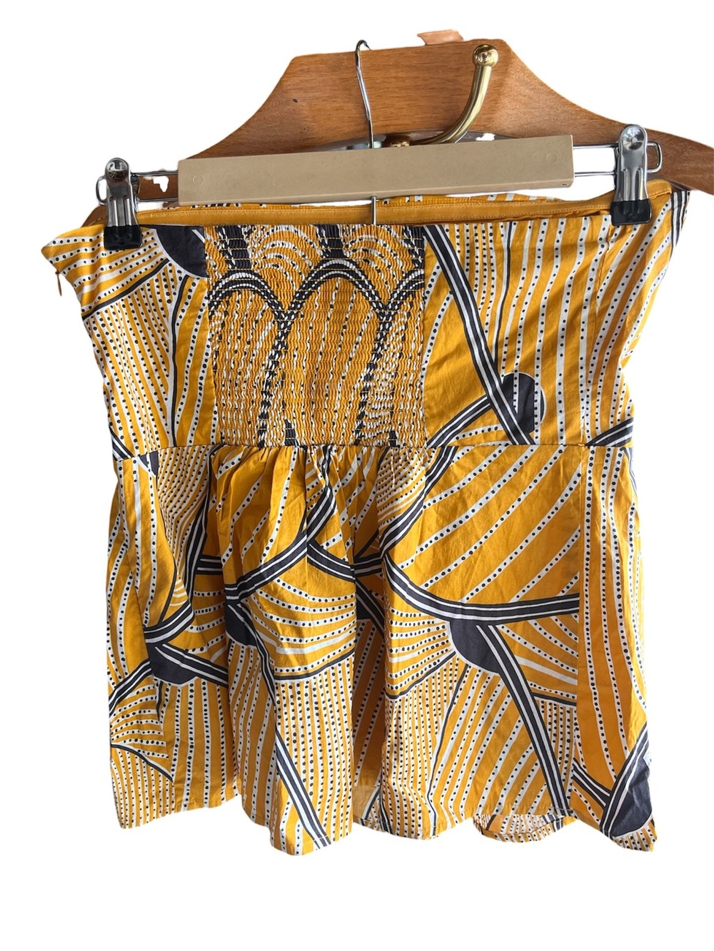 Anthropologie Floreat Yellow Printed Strapless Pleated Top 6 - Picture 2 of 10